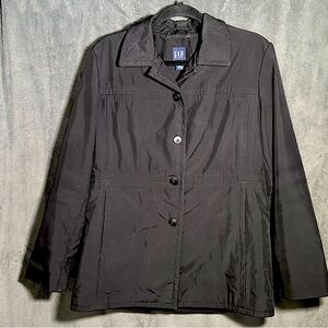 GAP Women’s Parka Jacket Black Button Down Size Medium Fall Fashion Staple